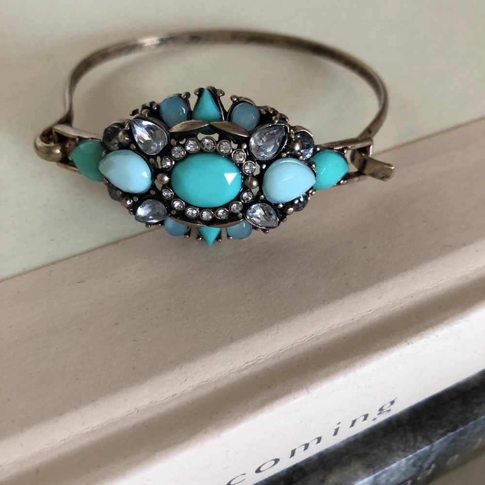 Turquoise & Clear Stone Vintage-Look Bracelet